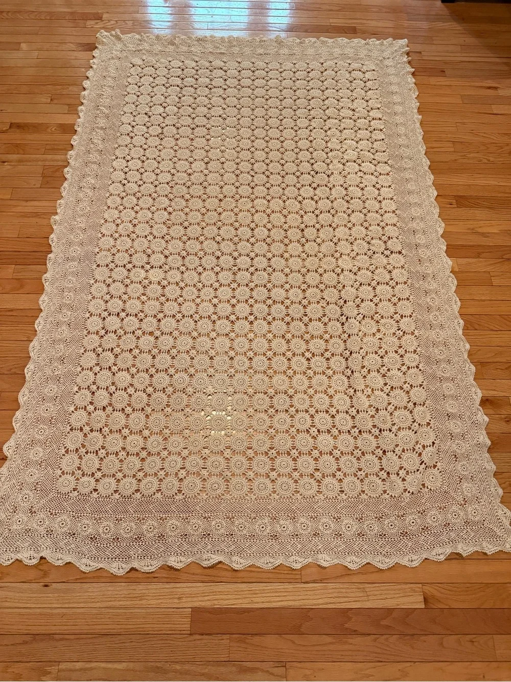 Handmade Crochet Lace Tablecloth Cream 57x87 cottage prarie country